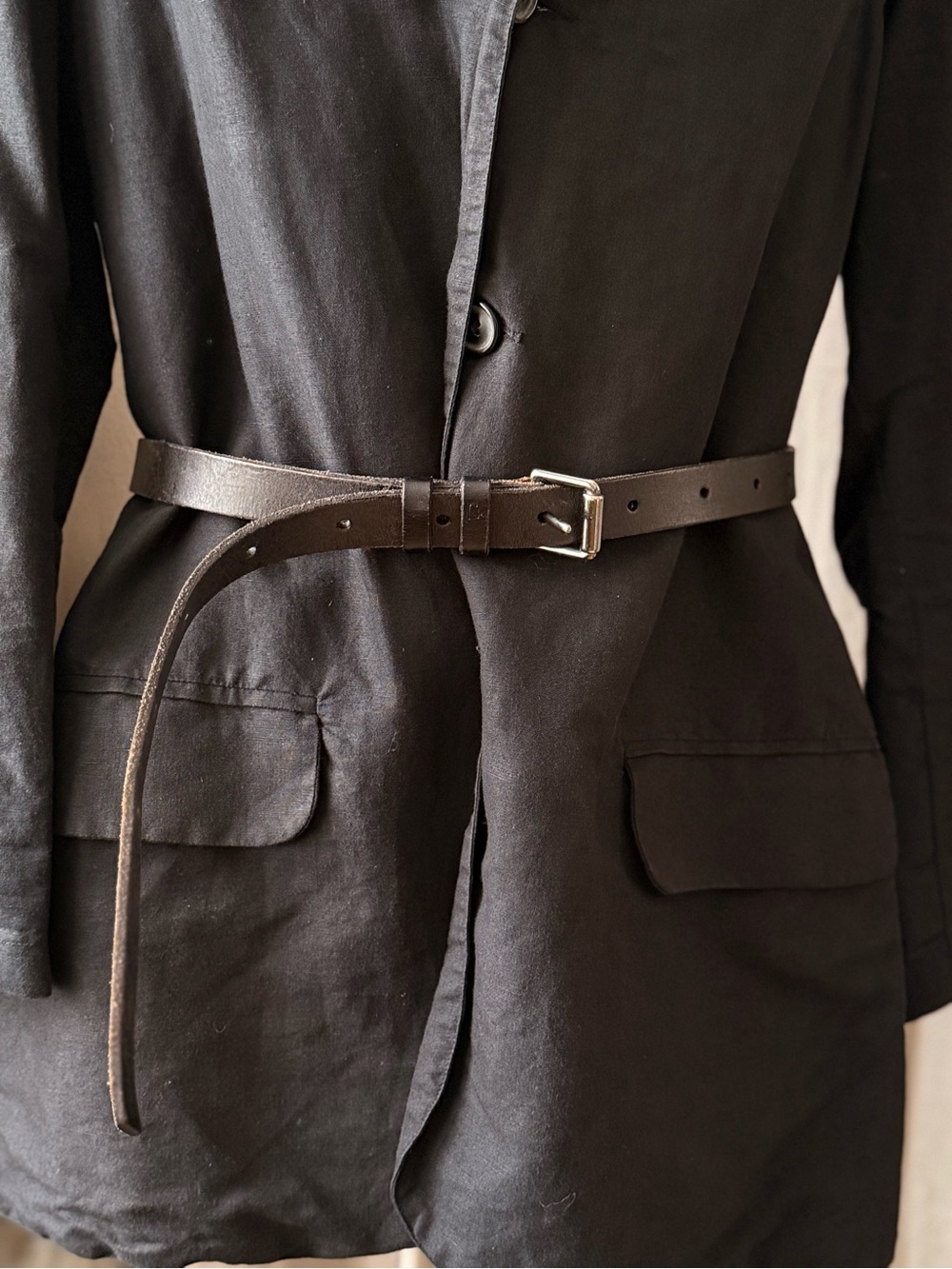 Jil sander x +J Uniqlo black leather belt with silver buckle